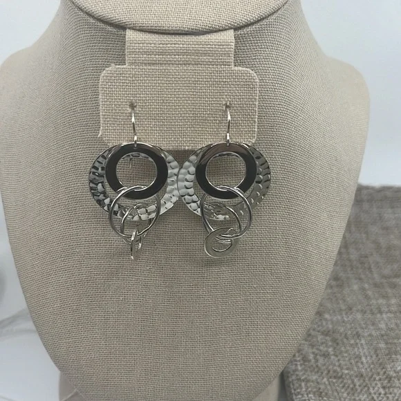 925 Sterling Silver Multi Circles Dangle Earrings Classic Look CII Mexico - Picture 7 of 9